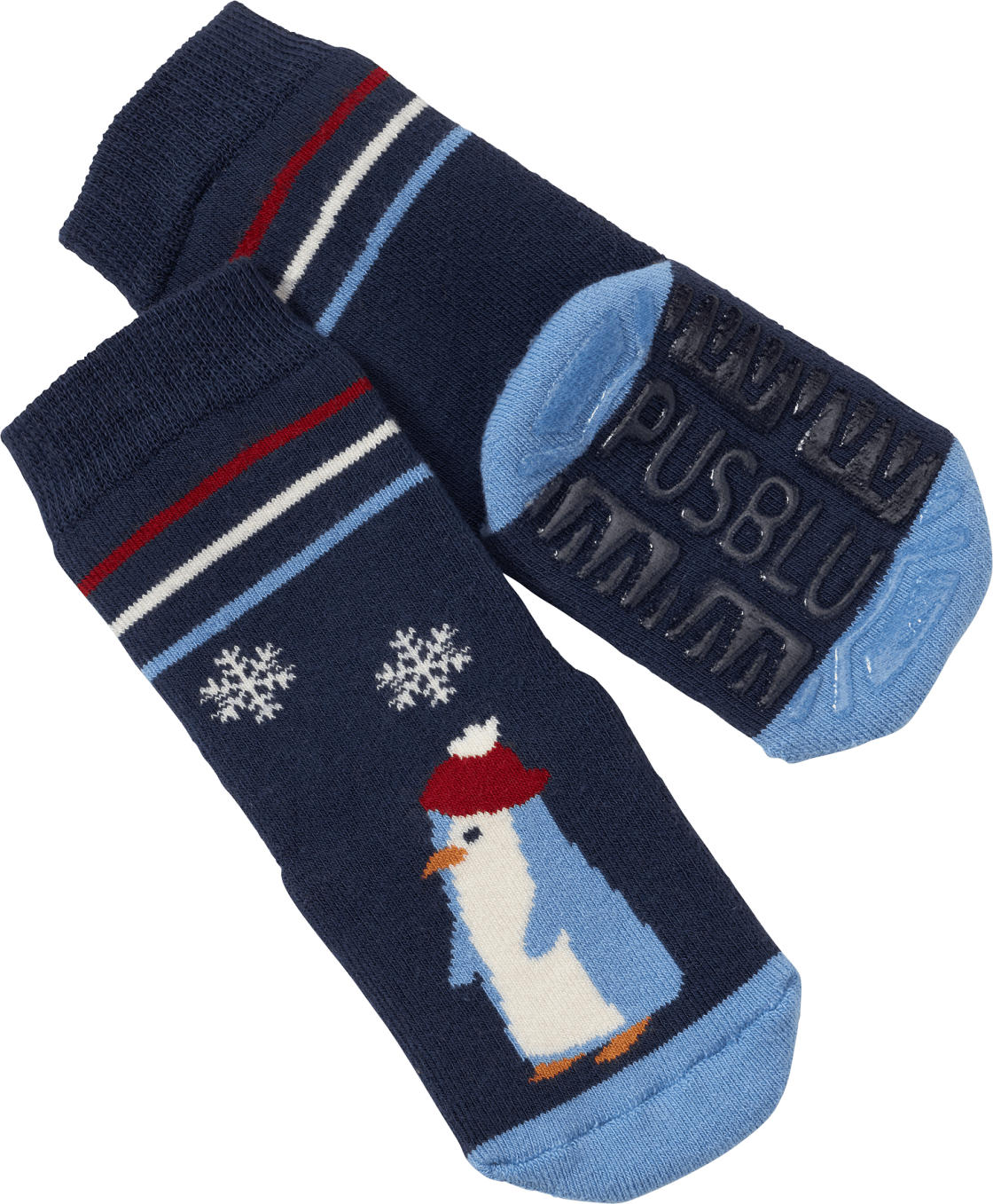 PUSBLU Stoppersocken mit Pinguin-Motiv, blau, Gr. 21/22
