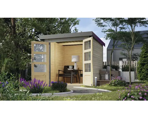 Gartenhaus Karibu Metalwood Blech staubgrau 209 x 213 cm wassergrau