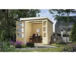 Hornbach Gartenhaus Karibu Metalwood Blech weiß 209 x 213 cm natur