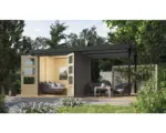 Hornbach Gartenhaus Karibu Metalwood Blech anthrazit inkl. Anbaudach 441 x 213 cm terragrau