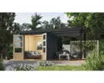 Hornbach Gartenhaus Karibu Metalwood Blech anthrazit inkl. Anbaudach 441 x 213 cm anthrazit