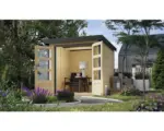 Hornbach Gartenhaus Karibu Metalwood Blech anthrazit 209 x 213 cm natur