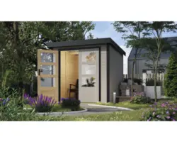 Gartenhaus Karibu Metalwood Blech anthrazit 209 x 213 cm wassergrau