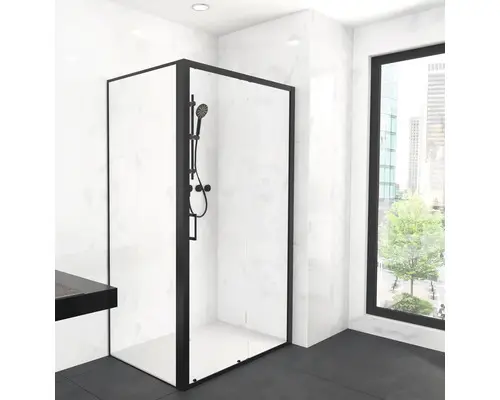 Schiebetür mit Seitenwand Aurlane 80x120x200 cm Festteil rechts Echtglas Klar hell schwarz