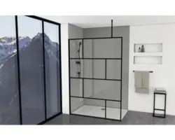 Raumdusche Aurlane Briks Black 1400x2000 mm Echtglas Klar hell schwarz