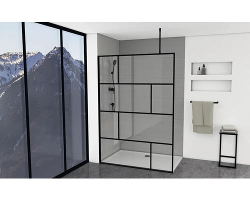 Raumdusche Aurlane Briks Black 1400x2000 mm Echtglas Klar hell schwarz