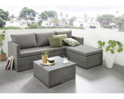 Loungeset Destiny Pesaro Polyrattan 4-Sitzer 3-teilig grau