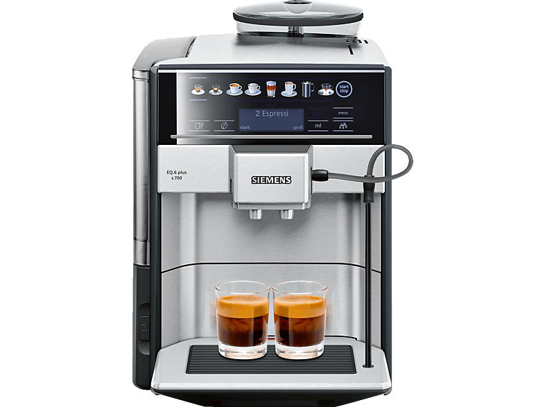 Siemens TE 657503DE EQ.6 Plus Kaffeevollautomat (Edelstahl, Schwarz, Scheibenmahlwerk, 19 bar, Milchschlauch)