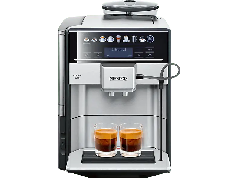 Siemens TE 657503DE EQ.6 Plus Kaffeevollautomat (Edelstahl, Schwarz, Scheibenmahlwerk, 19 bar, Milchschlauch)