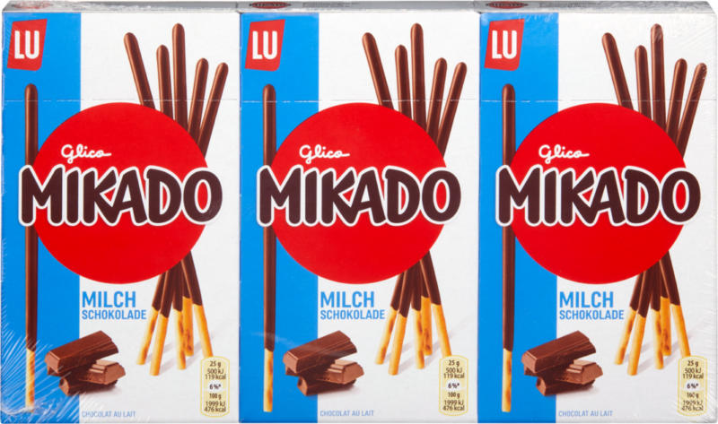Mikado Lu, Cioccolato al latte, 3 x 75 g
