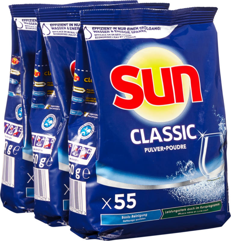 Detersivo in polvere per lavastoviglie Classic Lemon Sun , 3 x 55 cicli di lavaggio, 3 x 1,05 kg