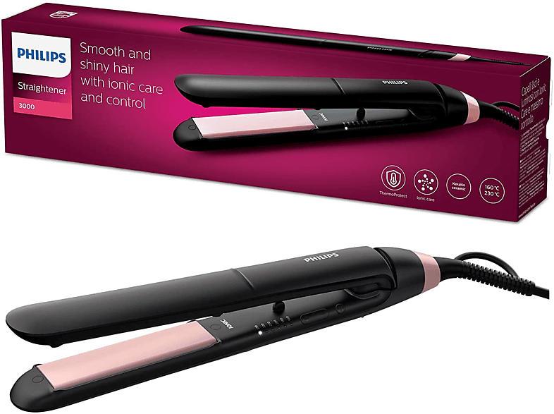 Philips BHS378/00 ThermoProtect Glätteisen (Keramik, Temperaturstufen: 6, Schwarz, Rosa)