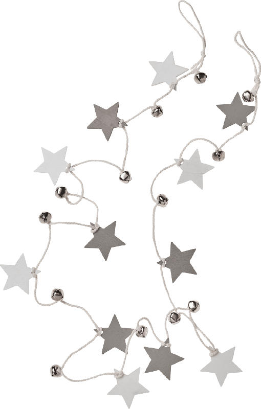 Dekorieren & Einrichten Holzgirlande, Sterne mit Glöckchen, grau-weiß