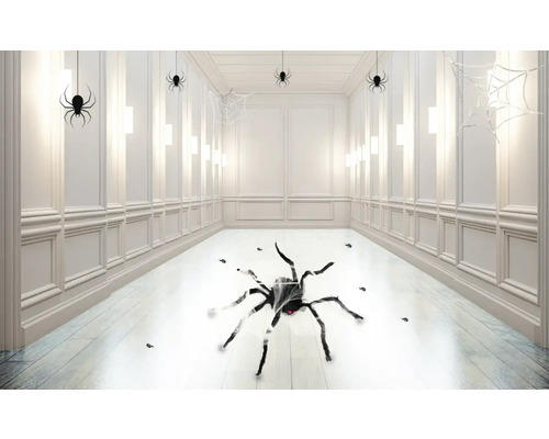 Dekofigur Halloween Spinne im Netz 8x18x80 cm schwarz animiert mit Soundeffekt