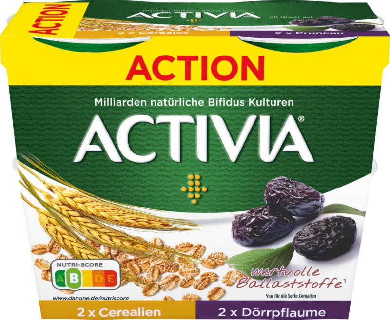 Danone Activia Joghurt, 2 x Cerealien, 2 x Dörrpflaume, probiotisch, 4 x 115 g