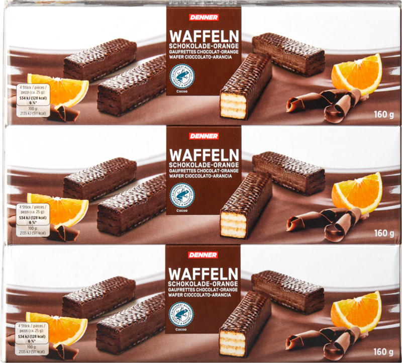 Wafer cioccolato-arancia Denner, 3 x 160 g