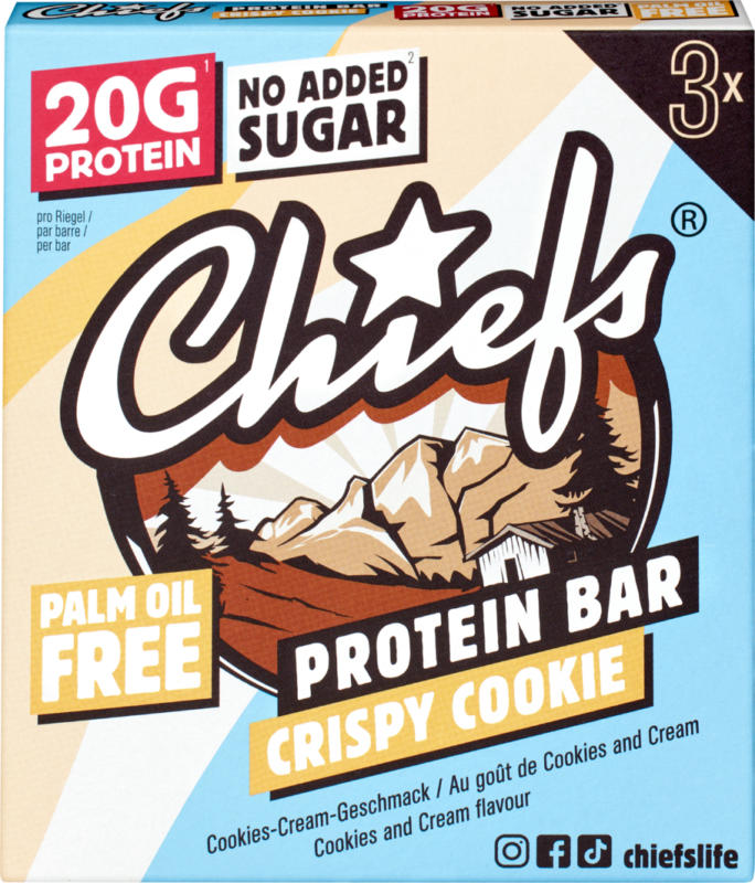 Chiefs Crispy Cookie Proteinriegel, 3 x 55 g