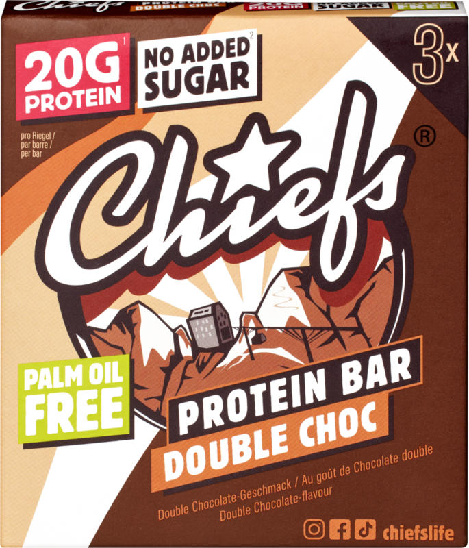 Chiefs Double Choc Proteinriegel, 3 x 55 g