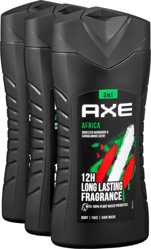 Axe Body Face Hair Wash Africa, 3 x 250 ml