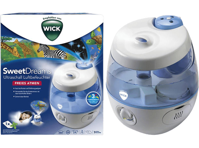 Wick WUL575E4 SweetDreams Ultraschall-Luftbefeuchter mit Lichtprojektoren Weiß, Blau (25 Watt, Raumgröße: 35 m²)