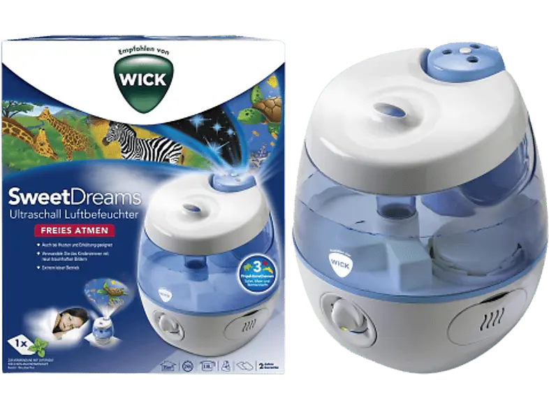 Wick WUL575E4 SweetDreams Ultraschall-Luftbefeuchter mit Lichtprojektoren Weiß, Blau (25 Watt, Raumgröße: 35 m²)