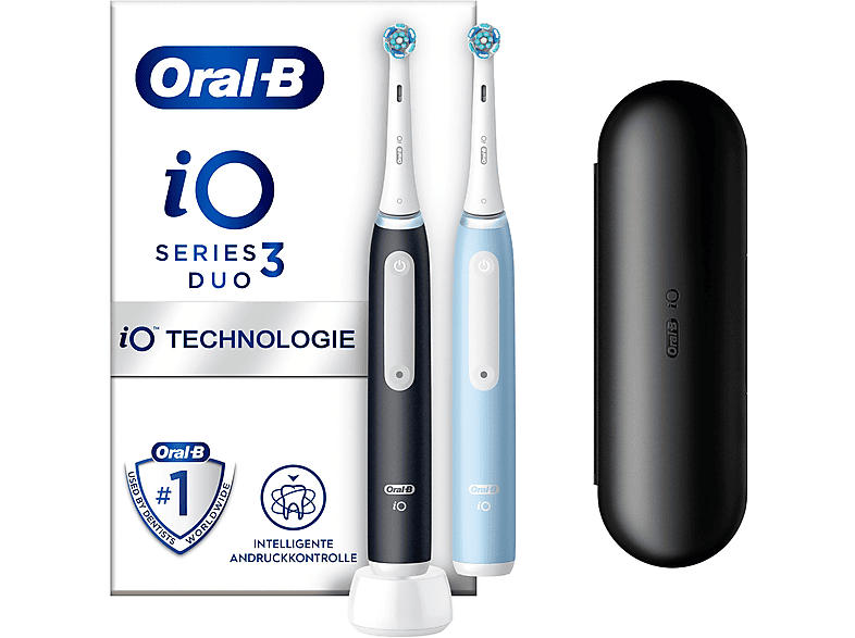 Oral-B iO Series 3n Duopack Elektrische Zahnbürste inkl. Reiseetui Matt Black/Ice Blue
