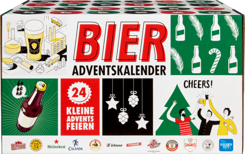 Bier-Adventskalender, assortiert, 24 x 25-35,5 cl