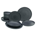 POCO Einrichtungsmarkt Nobitz CreaTable Tafelservice Uno Black Lava Stone schwarz Steinzeug 12 tlg.