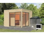 Hornbach Saunahaus Karibu Termingo 3 B inkl. 9 kW Ofen u.ext. Steuerung mit Vorraum und Holztür mit Isolierglas wärmegedämmt