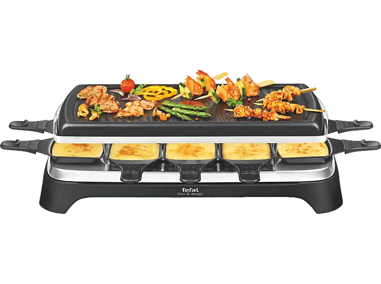 Tefal Raclette-Grill 10 RE 4588 Schwarz Raclettegrill (in Schwarz/Edelstahl, für , 1350 Watt)