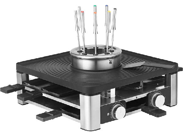 WMF Lumero Gourmet Station 3in1 Multifunktionsgerät: Raclette-Grill / Fondue-Topf und elektrischer Indoor-Grill (in Schwarz, für 8 Personen, 1960 Watt)