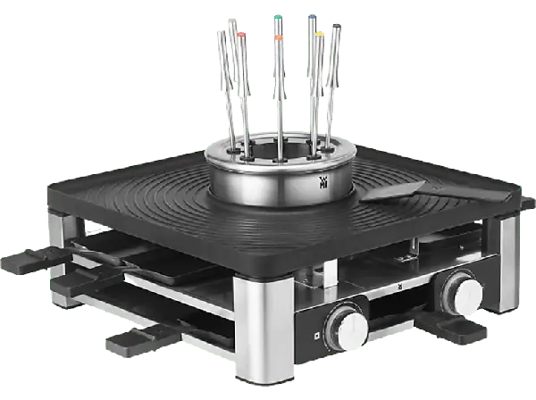 WMF Lumero Gourmet Station 3in1 Multifunktionsgerät: Raclette-Grill / Fondue-Topf und elektrischer Indoor-Grill (in Schwarz, für 8 Personen, 1960 Watt)