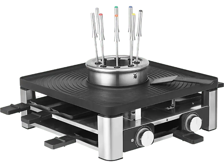 WMF Lumero Gourmet Station 3in1 Multifunktionsgerät: Raclette-Grill / Fondue-Topf und elektrischer Indoor-Grill (in Schwarz, für 8 Personen, 1960 Watt)
