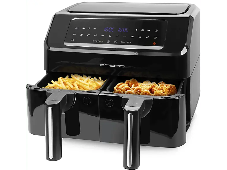 Emerio AF-130376.1 Smart Fryer Duo Heißluftfritteuse (7,2 kg, 2400 Watt, Schwarz)