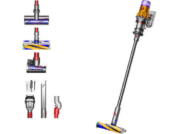 Dyson V12 Detect Slim Absolute Akku Staubsauger (0,35 l, Akkulaufzeit: 60 min, Nickel Satin Gelb/Glanz Nickel)