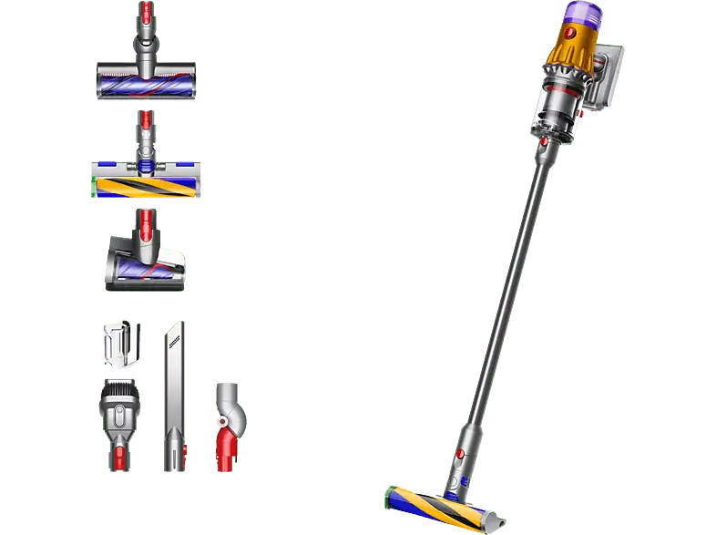 Dyson V12 Detect Slim Absolute Akku Staubsauger (0,35 l, Akkulaufzeit: 60 min, Nickel Satin Gelb/Glanz Nickel)