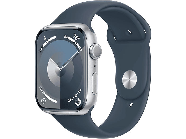 Apple Watch Series 9 GPS 45mm Aluminiumgehäuse, Sportarmband M/L, Silber/Sturmblau; Smartwatch