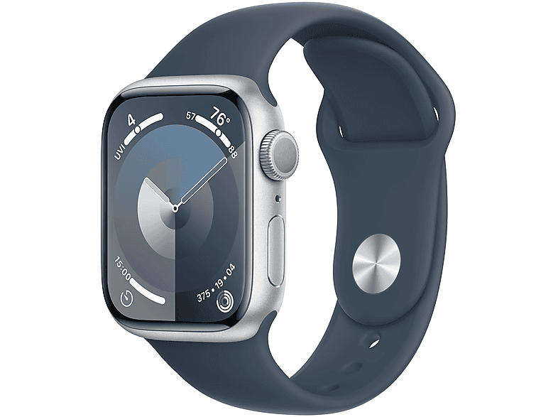 Apple Watch Series 9 GPS 41mm Aluminiumgehäuse, Sportarmband M/L, Silber/Sturmblau; Smartwatch