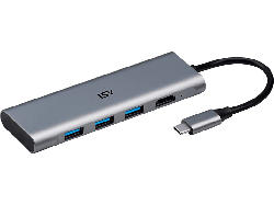 ISY IAD 1016-1 Adapter USB-C, HDMI, USB-C 3.0, USB-A 100W PD, Silber