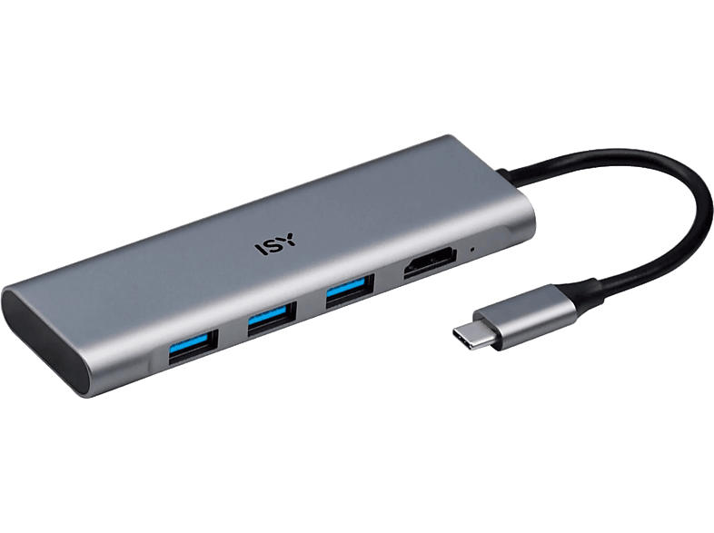 ISY IAD 1016-1 Adapter USB-C, HDMI, USB-C 3.0, USB-A 100W PD, Silber