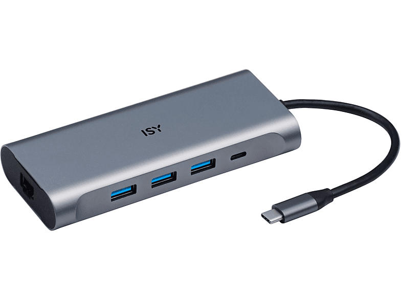 ISY IAD 1025-1 Adapter USB-C 3.1, HDMI 2.0, USB-A 3.0, Gb-LAN, SD + MicroSD, 3.5mm, Silber