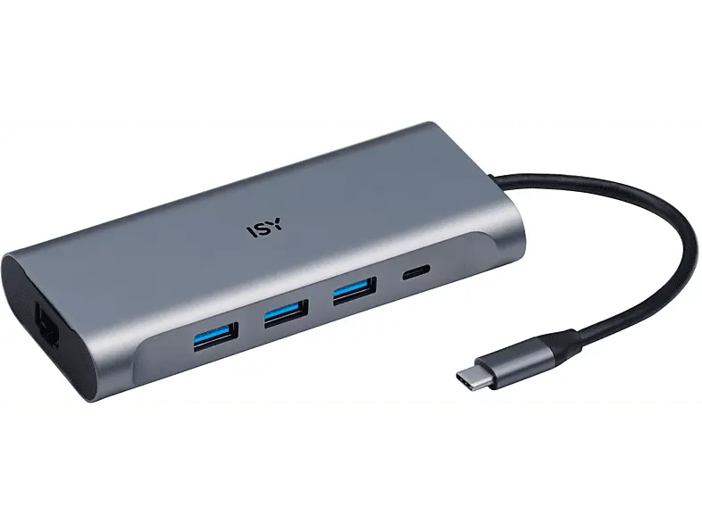 ISY IAD 1025-1 Adapter USB-C 3.1, HDMI 2.0, USB-A 3.0, Gb-LAN, SD + MicroSD, 3.5mm, Silber