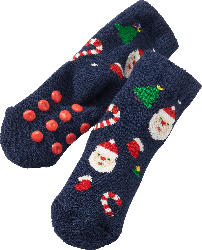 PUSBLU ABS Socken mit Weihnachts-Muster, blau & rot, Gr. 18/19