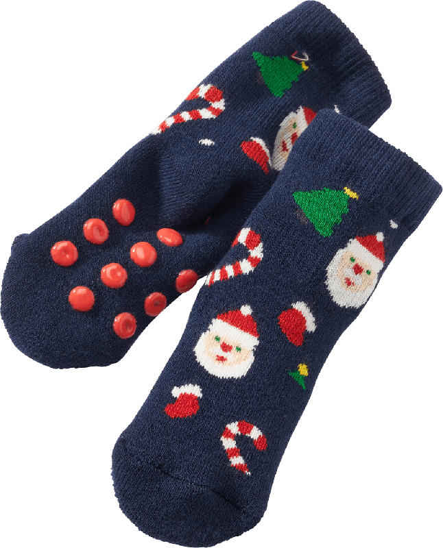 PUSBLU ABS Socken mit Weihnachts-Muster, blau & rot, Gr. 19/22