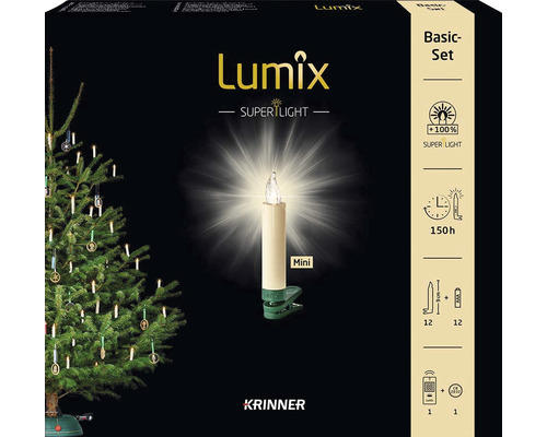 12er-Set LED Kerzenlichterkette Krinner Lumix Superlight Mini warmweiß inkl. Timerfunktion, Batterie und Fernbedienung