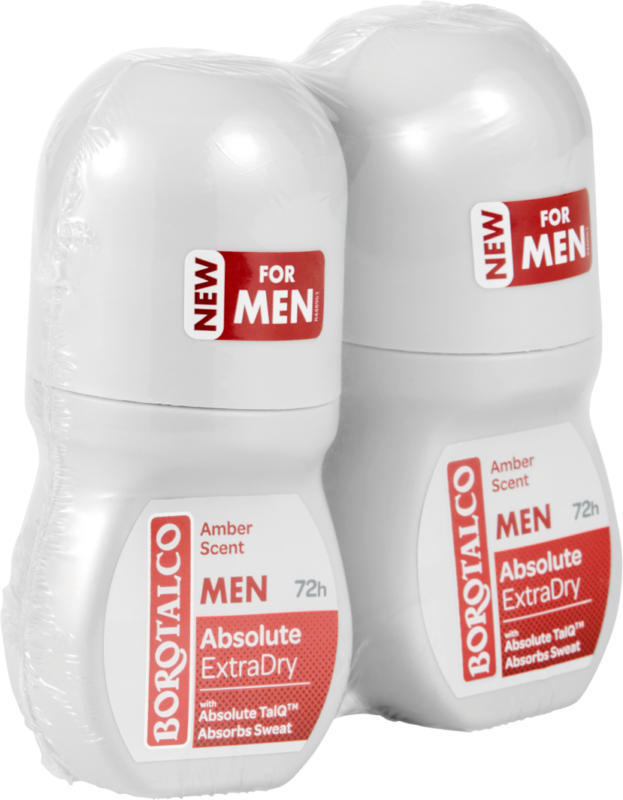 Borotalco Men Deo Roll-on Absolute Extra Dry Amber, 2 x 50 ml