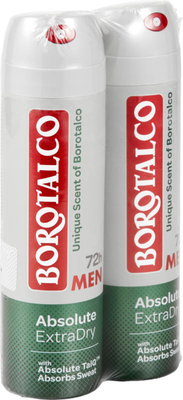 Borotalco Men Deo Spray Absolute Extra Dry Unique, 2 x 150 ml