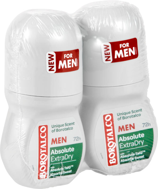 Deodorante roll-on Absolute Extra Dry Unique Borotalco Men, 2 x 50 ml
