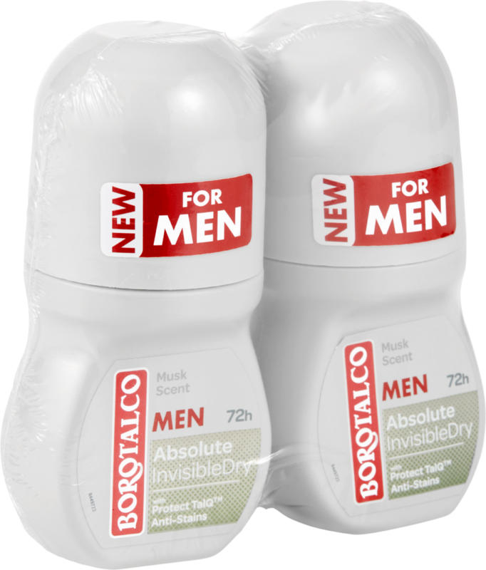 Deodorante roll-on Absolute Invisibly Dry Borotalco Men, 2 x 50 ml