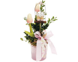 Osterdeko Frühlingsdeko Keramiktopf mit Tulpen creme-rosa